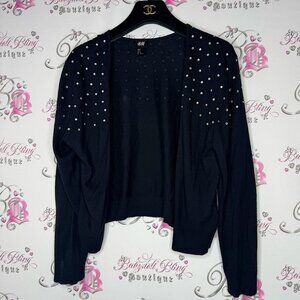 H&M cardigan bling rhinestone diamond crystals silver black open waterfall cute